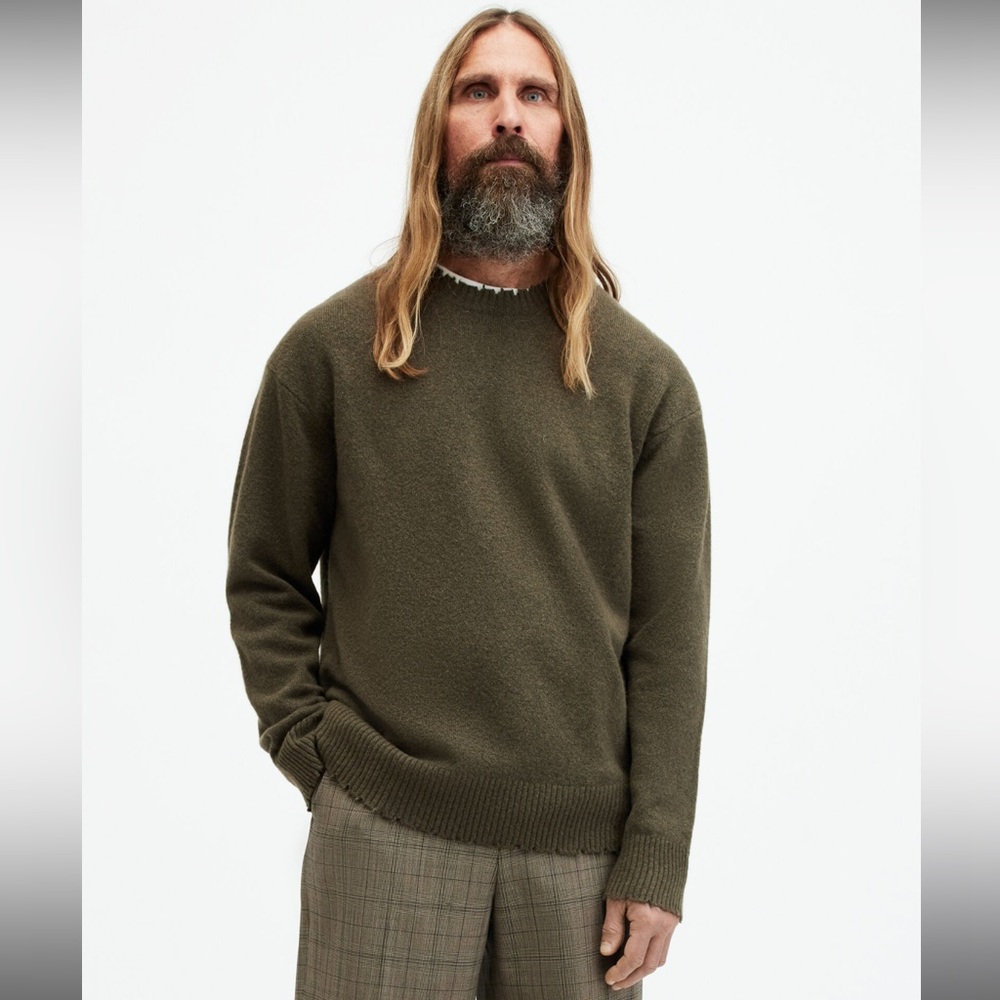 All Saints Luka Distressed Crew Neck Sweater